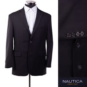 Nautica Blazer 40R Striped Black Wool  Blend Sport Coat Jacket 2 Button EUC